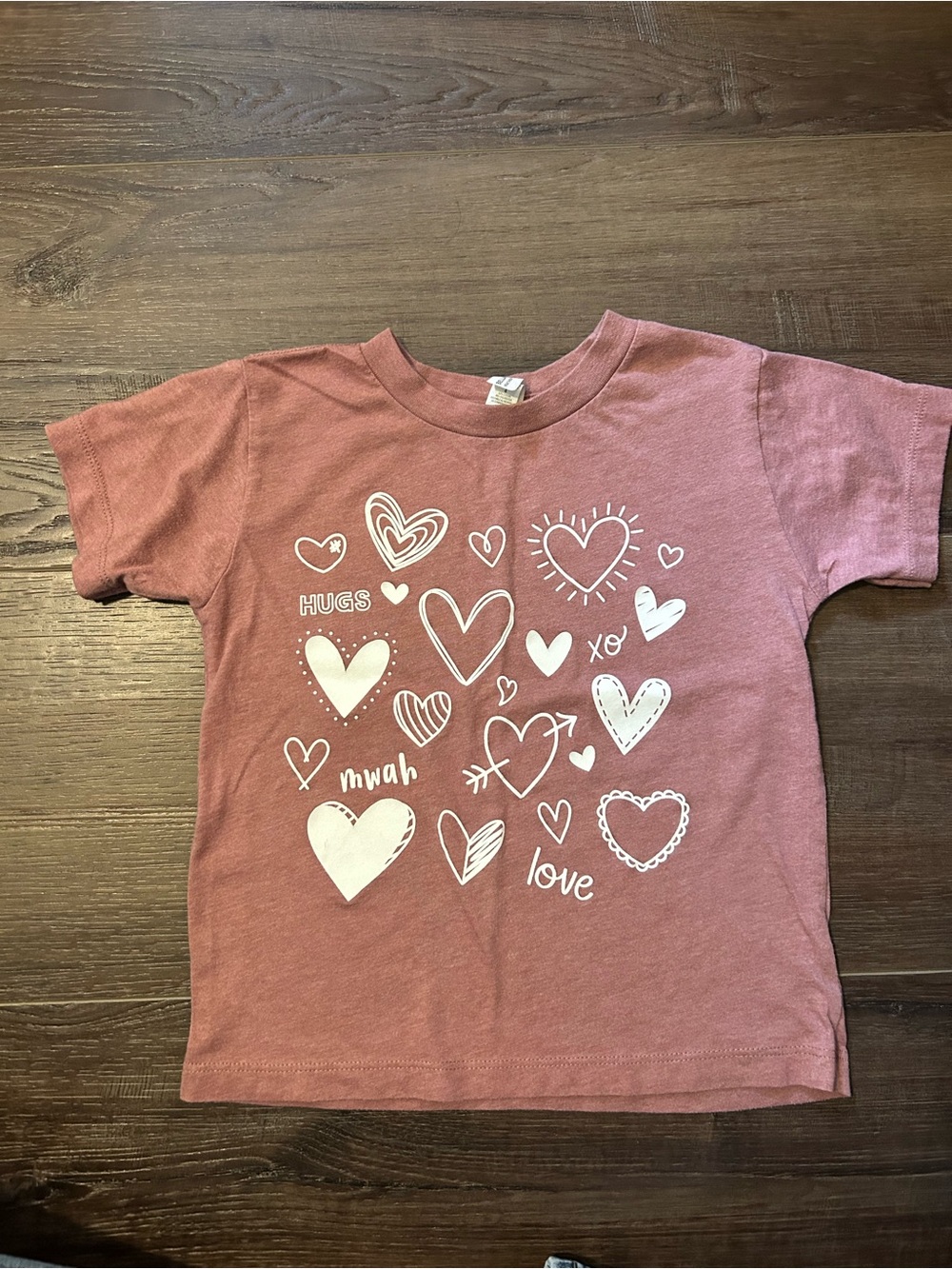 Bella Canvas Mauve Pink Kids Short Sleeve Tee with White Heart Graphics